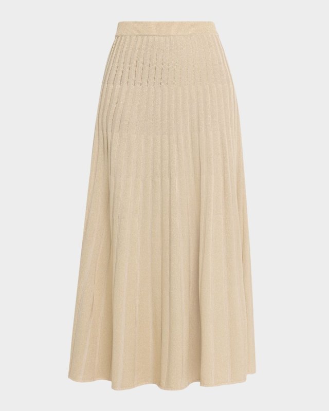 Lurex Rib-Knit A-Line Maxi Skirt
